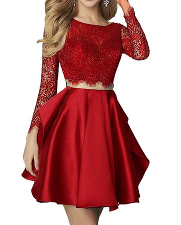 liangjinsmkj Women's 2018 Lace Two Piece Short Homecoming Dresses Long Sleeve Short Cocktail Prom Dresses at Amazon Women’s Clothing store: