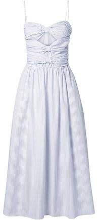 Cutout Pinstriped Cotton-poplin Midi Dress