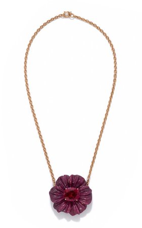 One of a Kind Tropical Flower Necklace set with Ruby and Rubellite by Irene Neuwirth | Moda Operandi