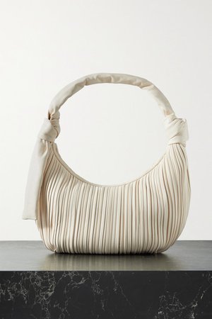 Neptune Knotted Pleated Leather Shoulder Bag - Cream