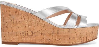 Cadence Metallic Leather Wedge Sandals - Silver