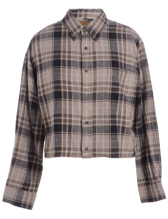 LABEL CROPPED LONG SLEEVE FLANNEL SHIRT