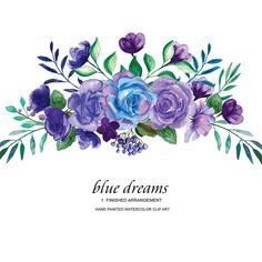 (22) Pinterest - Blue Purple Roses Watercolor Flower Clipart One Arrangement | Borders & corners