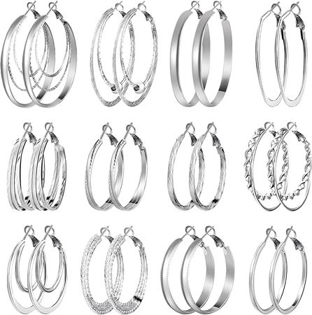 Amazon.com: 12 Pairs Hoop Earrings Set for Women Hoop Earrings Round Big Dangle Hoop Earrings Set for Women Lady Girls Christmas Birthday (Gold, Silver, Vivid Style): Clothing, Shoes & Jewelry