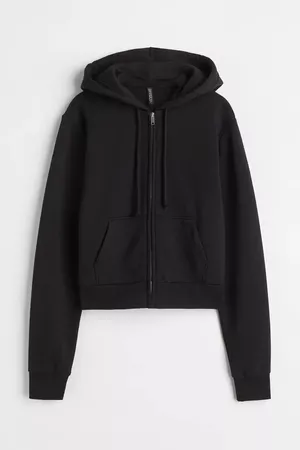 Short Hooded Sweatshirt Jacket - Black - Ladies | H&M US