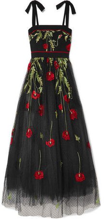 Embroidered Swiss-dot Tulle Gown - Black