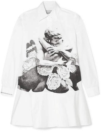 Embroidered Printed Cotton-poplin Mini Dress - White