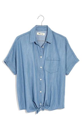 Madewell Tie Front Short Sleeve Denim Shirt | Nordstrom
