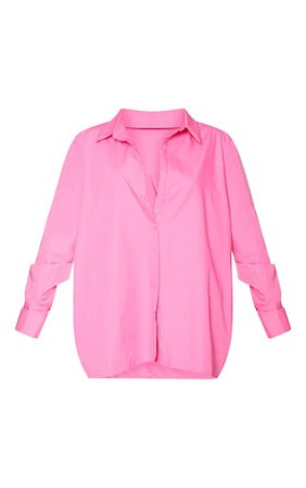 Petite Pink Oversized Cuff Detail Shirt | PrettyLittleThing