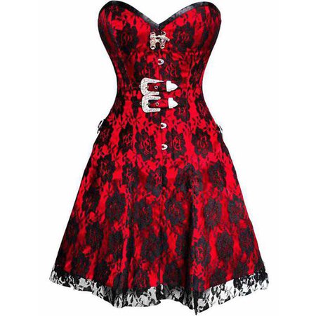 black rose on red corset dress