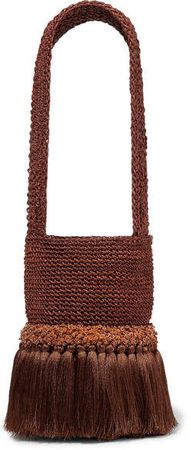 Little Paws Tasseled Embellished Woven Straw Tote - Brick