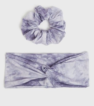 Girls Pale Grey Tie Dye Headband and Scrunchie Set | New Look