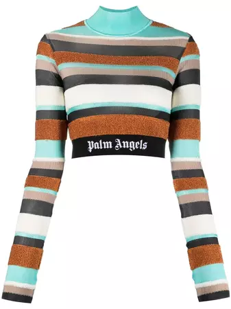 Palm Angels logo-waistband Striped Turtleneck Top - Farfetch
