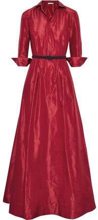 Belted Pleated Silk-taffeta Gown