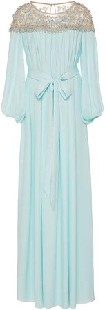 Crystal And Pearl Embellished Silk-Georgette Caftan Dress