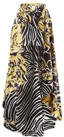 Baroque & Zebra Print Duchess Satin Wrap Skirt - Womens - Black Multi