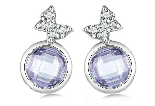 silver and light purple butterfly earrings