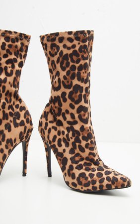 Leopard Basic Stiletto Heel Sock Boot | PrettyLittleThing USA