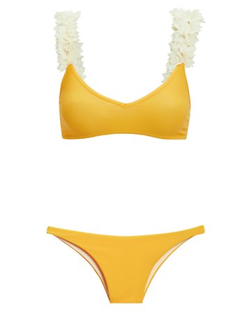 Aisha White Petal Yellow Bikini