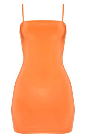 Orange Slinky Strappy Ruched Back Bodycon Dress | PrettyLittleThing