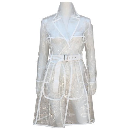 Mod Clear Vinyl Trench Raincoat With White Piping For Sale at 1stdibs