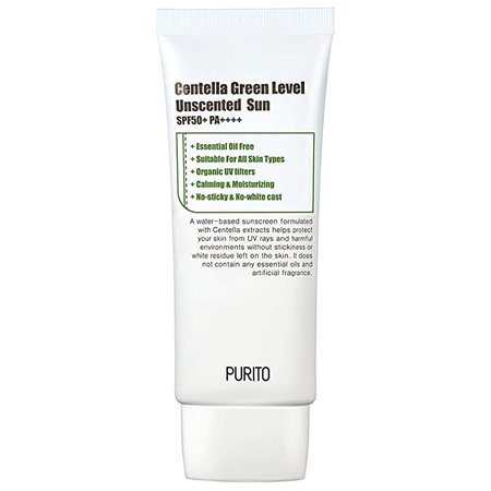 Amazon.com: PURITO Centella Green Level Unscented Sun SPF50+ PA++++ 60ml / 2 fl.oz Coral reef safe sunscreen, Sun cream for face, Cica, UVA1,2 UVB, Broad spectrum, Lightweight, Sensitive skin, Essential Oil Free: Beauty