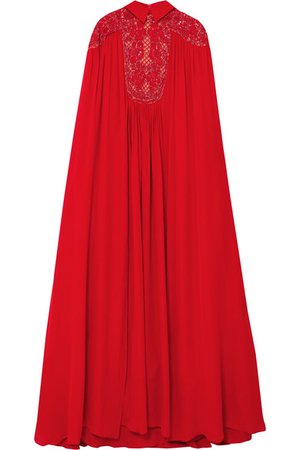 Elie Saab | Cape-effect embellished silk-blend crepe de chine gown | NET-A-PORTER.COM