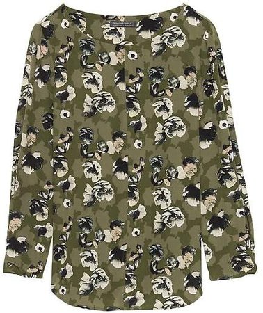 Floral Washable Silk Boat-Neck Top