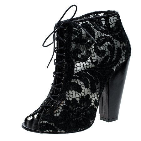 Givenchy Black Lace Peep Toe Lace Up Ankle Boots Size 38 141393 at best price | TLC