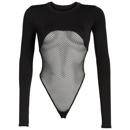 Black Long Sleeve Fishnet Bodysuit