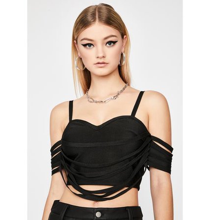 Strappy Off The Shoulder Sweetheart Neck Crop Top Black | Dolls Kill