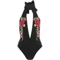 Black Embroidered Choker Swimsuit by Rare (3.540 RUB) ❤ liked on Polyvore featuring swimwear, one-piece swimsuits, swimsuits, bodysuits, bathing suits, bikinis, black, bathing suit swimwear, swimsuit swimwear and swim suits