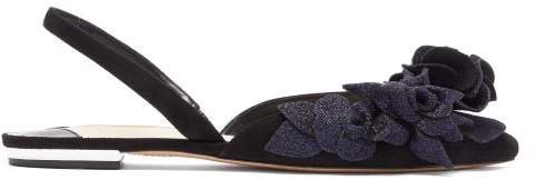 Jumbo Lilico Floral Suede Slingback Flats - Womens - Black Navy