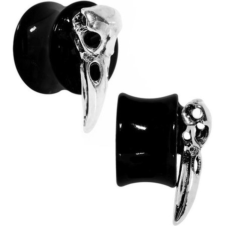 9/16" Handcrafted Black Acrylic Skull of Bird Saddle Plug Set