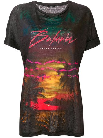 Balmain Tropical Print Linen T-shirt - Farfetch