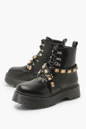 Embellished Strap Chunky Sole Hiker Boots | Boohoo