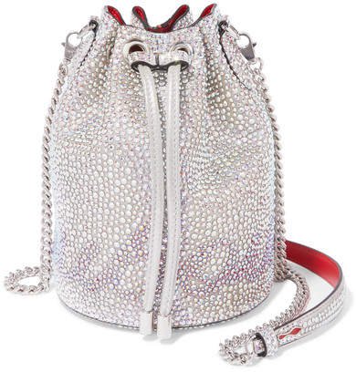 Marie Jane Crystal-embellished Suede And Leather Bucket Bag - Silver