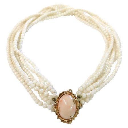 14 Karat Angel Skin Coral Choker Necklace For Sale at 1stDibs