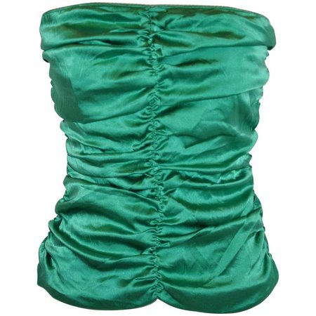 Flavio Castellani Emeral Green Silk Crepe de Chine Strapless Evening Top For Sale at 1stdibs