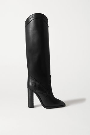 Black Kate smooth and lizard-effect leather knee boots | SAINT LAURENT | NET-A-PORTER