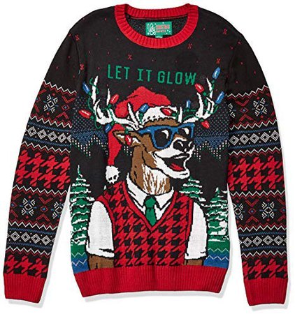 Ugly Christmas Sweater Company suéteres de Cuello Redondo con Luces LED Intermitentes Multicolores para Hombre, Black Houndstooth Let It Glow, XX-Large: Amazon.com.mx: Ropa, Zapatos y Accesorios