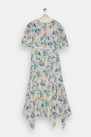 Ivory Floral Ruched Sleeve Midi Dress | Topshop
