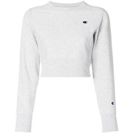 Champion cropped style sweatshirt ($92) ❤ liked on Polyvore featuring tops, hoodies, sweatshirts, grey, grey crop top, cut-out crop tops, ro… | fashion | Pinte…