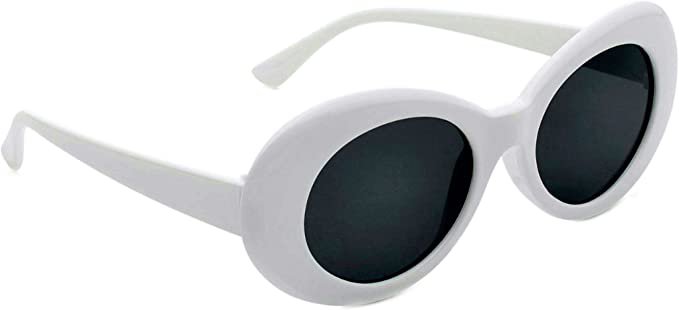 WebDeals Women's Round Retro Oval Sunglasses Color Tint Lenses Clout Goggles, 1 White, Smoke, Large at Amazon Women’s Clothing store