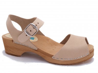 KARIN Nude - classic swedish clogs and wooden shoes - Open toe - WOODEN CLOG SANDALS - Moheda.co.uk