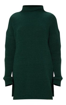 Bottle Green High Neck Oversized Sweater | PrettyLittleThing USA