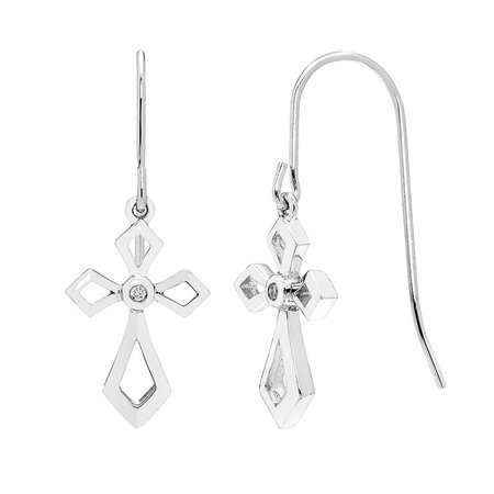 Sterling Silver Diamond Accent Cross Drop Earrings