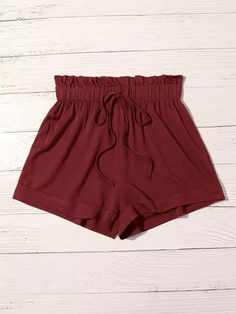 Paperbag Waist Knot Front Solid Shorts | SHEIN USA rust