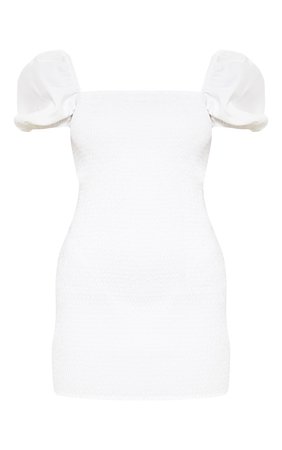 White Puff Sleeve Square Shirred Bodycon Dress | PrettyLittleThing