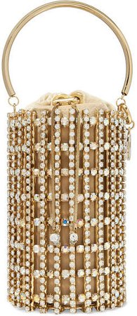 Artemide Crystal-embellished Gold-tone And Velvet Bucket Bag